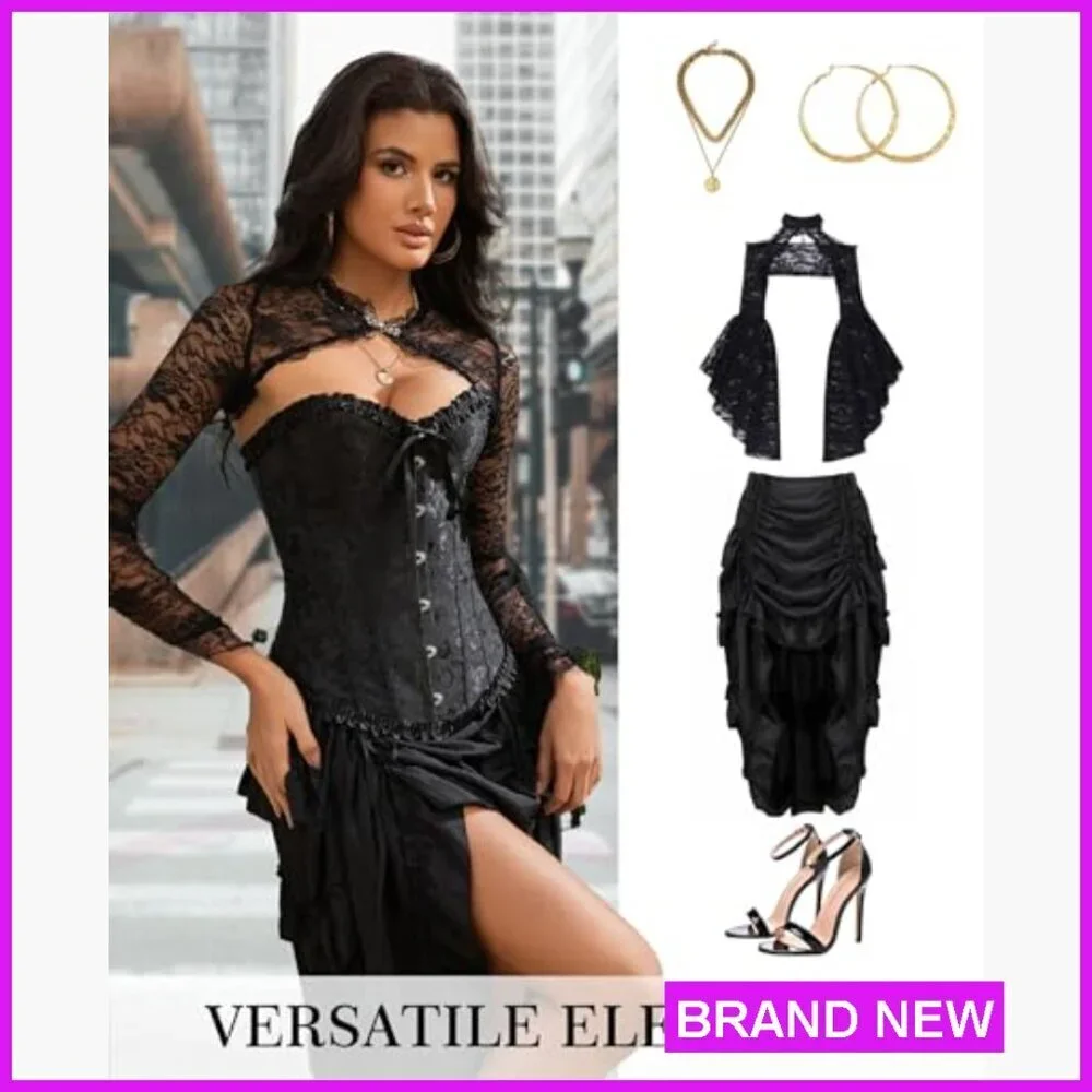 Vintage Satin Bustier Corset Top Lace Up Waist Cincher Shapewear Elegant